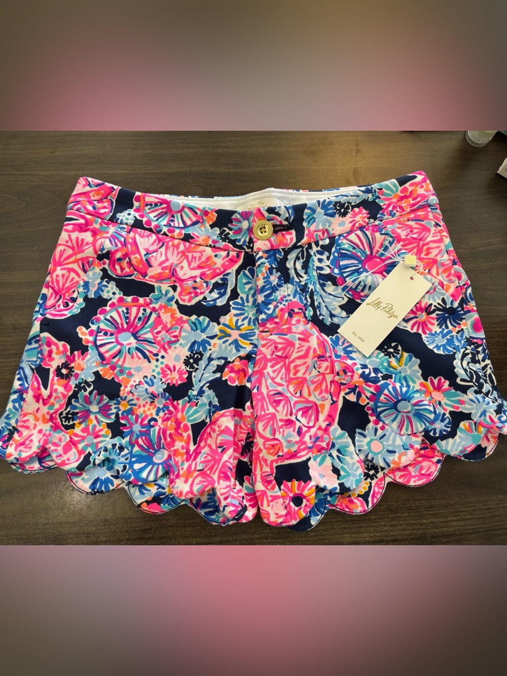 Lilly Pulitzer Hot Pink & Navy Scalloped Floral Bermuda Shorts